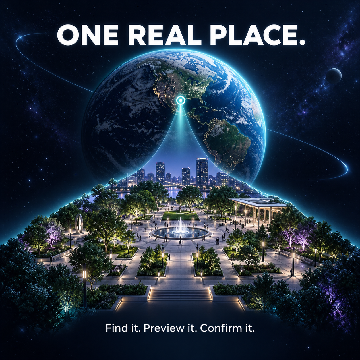 Concept artwork connecting a globe to a public plaza